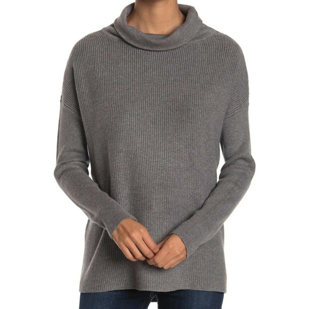 Devotion by Cyrus NEW Size Large Cowlneck Ribbed Tunic Sweater Charcoal Gray